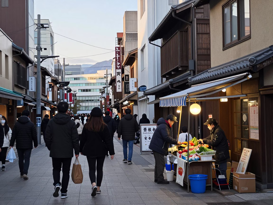 Sapporo Street Scene Late Morning Pedestrians and Traditional Architecture in Japan in in Sapporo, Japan