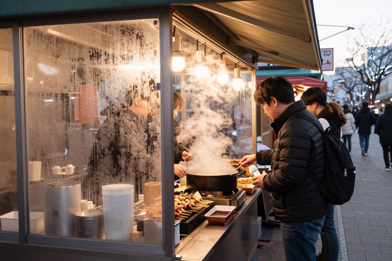 Sapporo Vendor Stall at Late Afternoon Light in in Sapporo, Japan
