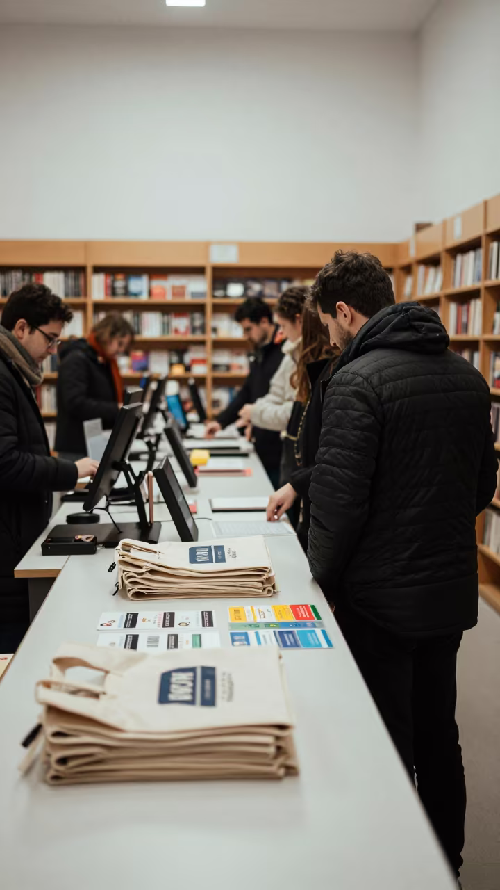 Sarajevo Bookstore Checkout Early Winter Line in inside a stockroom behind the sales floor near Sarajevo