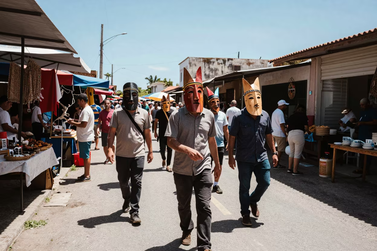 Sardinian Carnival Masks at Recife Market Day in at a night market in Recife