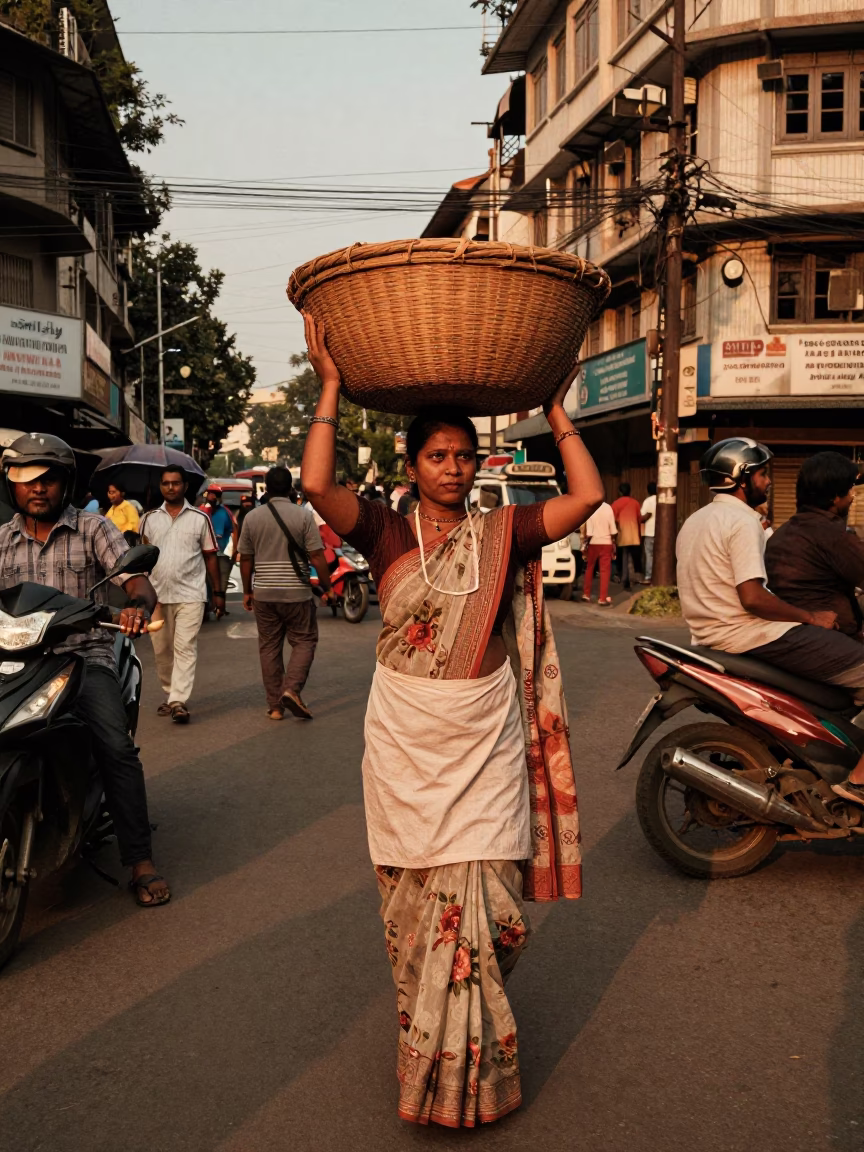 Saree Urban in Kolkata at Copper-toned Light Before Dusk in in Kolkata, India