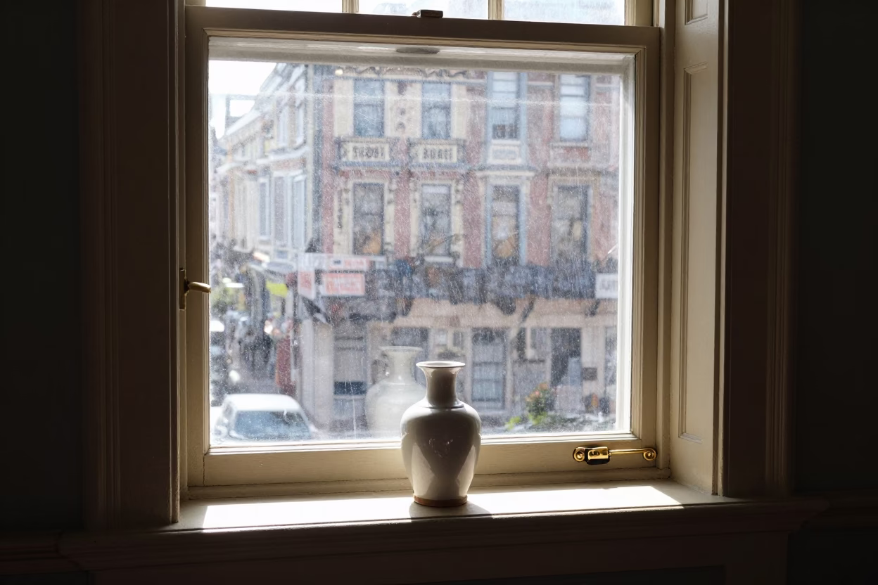 Sash Window in San Francisco at Bright Midmorning Light in in San Francisco, California, United States