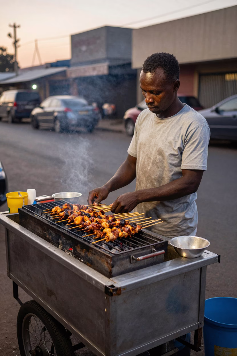 Satay Skewers in Johannesburg at The Still Hours Before Dawn Light in in Johannesburg, South Africa