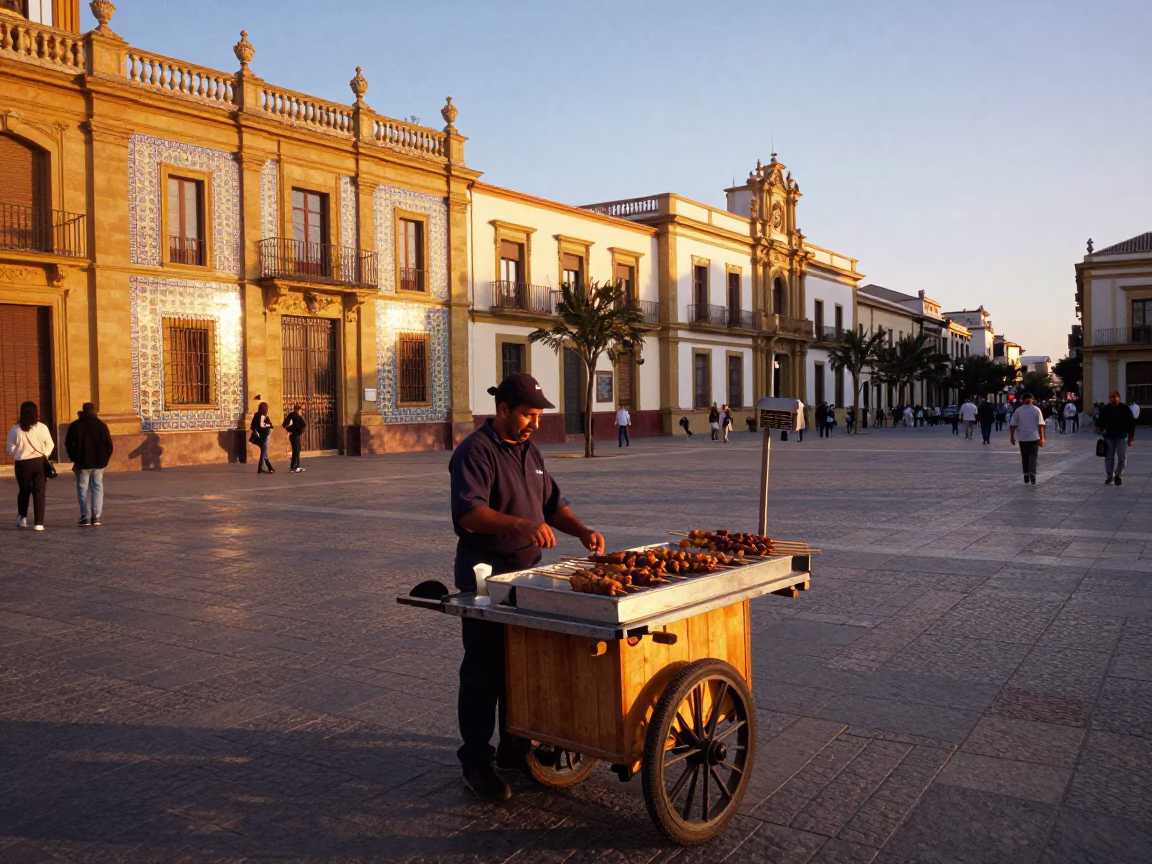 Satay Skewers in Valencia at Sunset Light in in Valencia, Spain