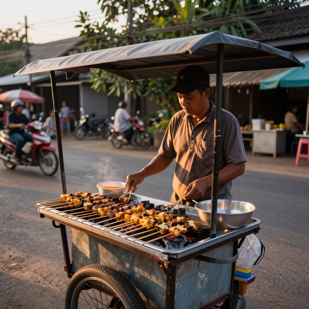 Sate Skewers in Chiang Mai at The Late Afternoon Light in in Chiang Mai, Thailand