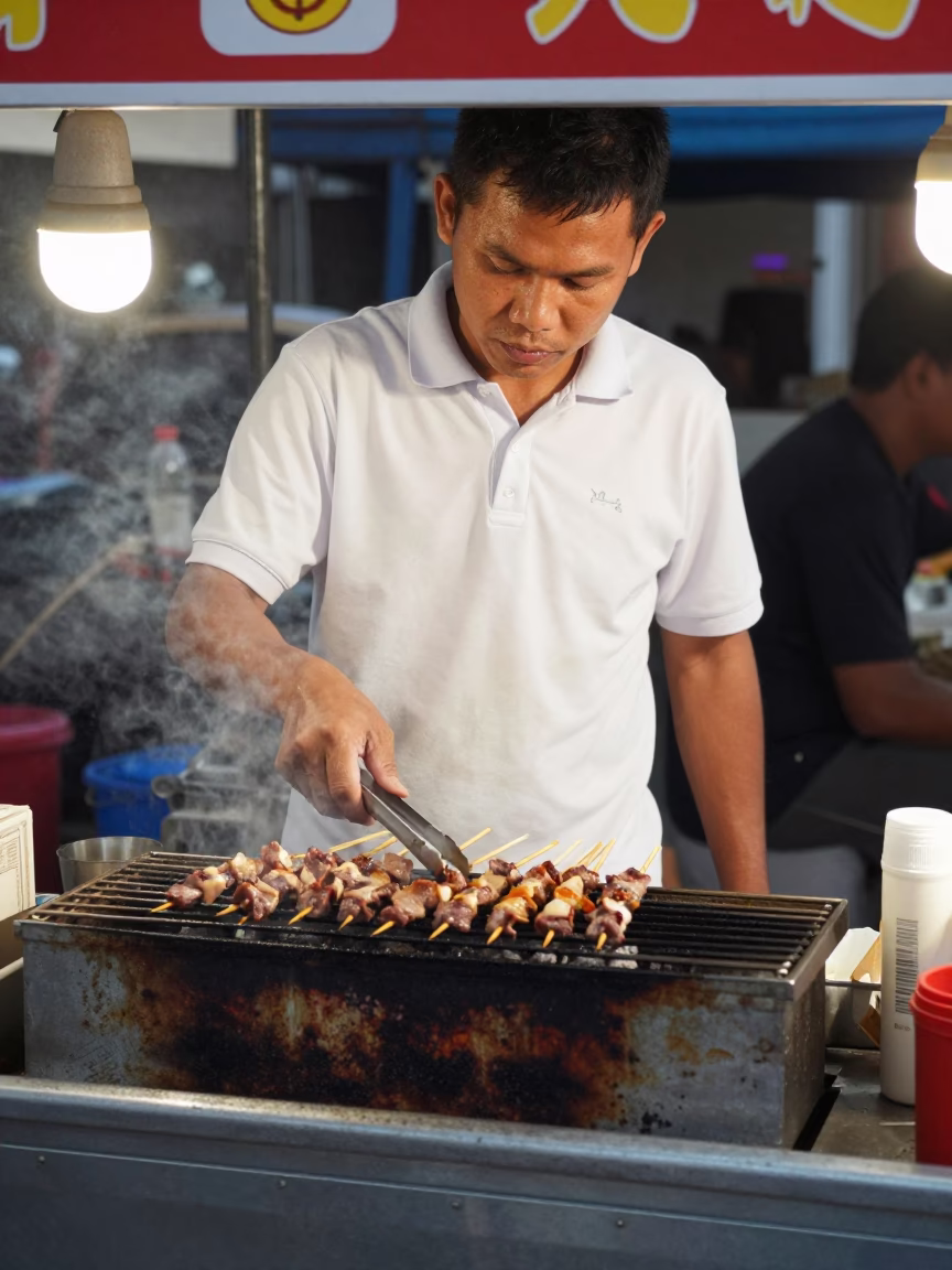 Sate Skewers in Kuala Lumpur at The Late Morning Light in in Kuala Lumpur, Malaysia