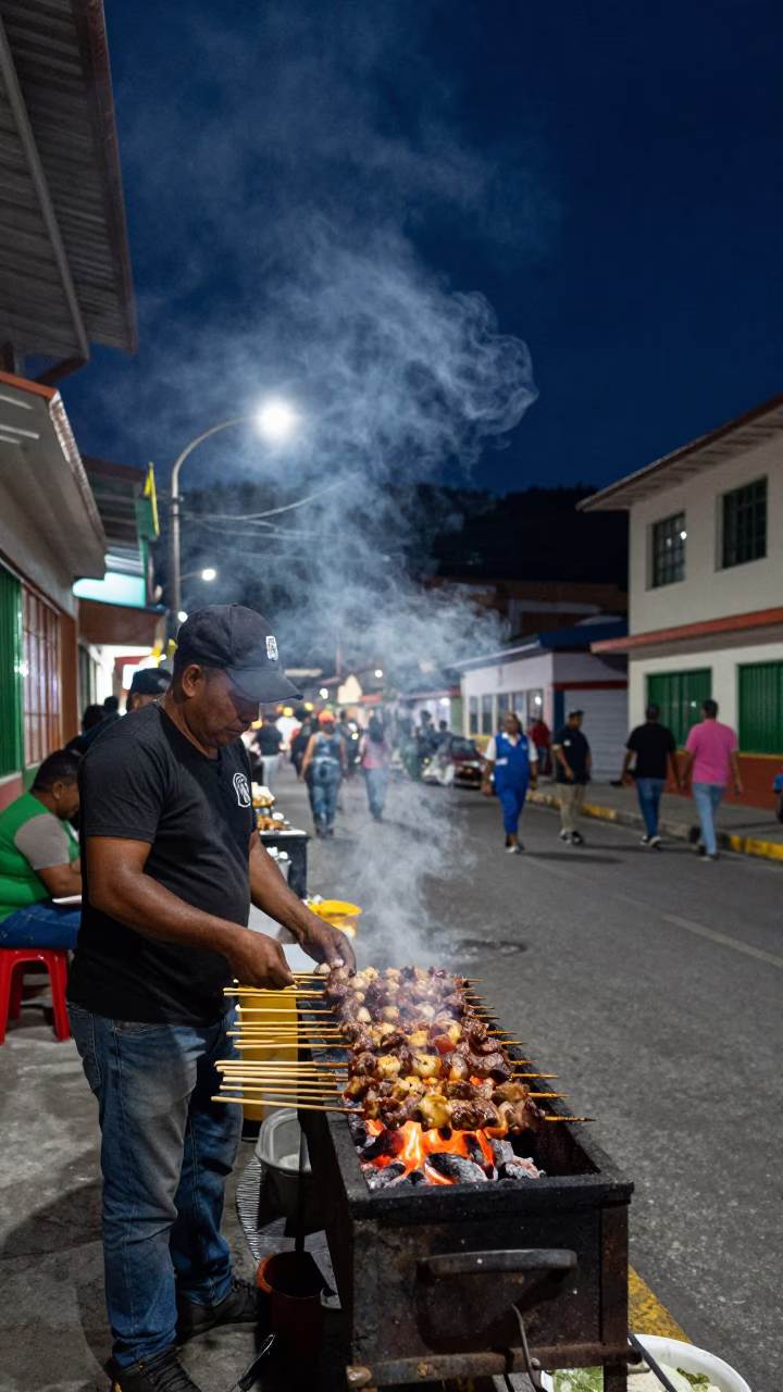 Sate Skewers in Medellin at The Deepest Night Sky Light in in Medellin, Colombia