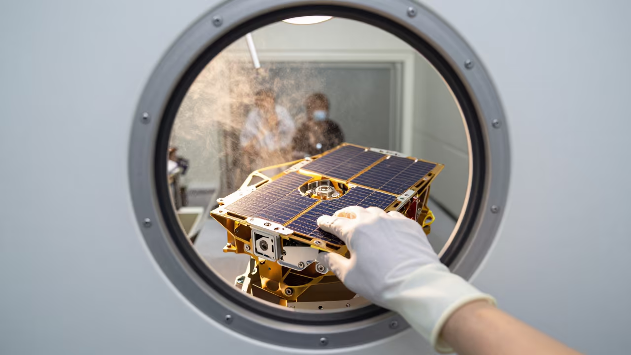 Satellite Panel in Clean Room Glove Port in in a bright laboratory in Durban