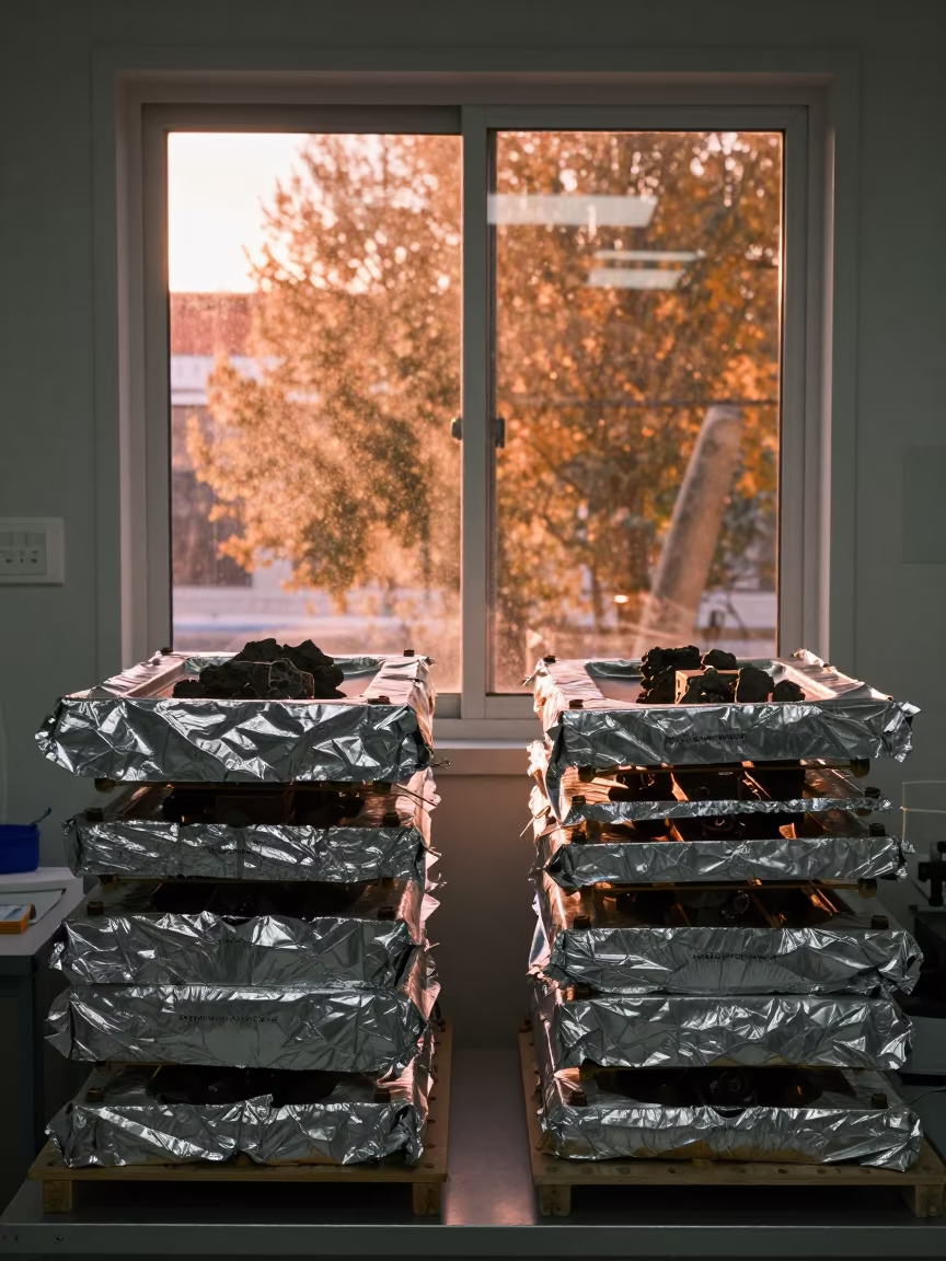 Satellite Parts in Lhasa Lab Before Dusk in in a fossil prep lab near Norbulingka, Lhasa