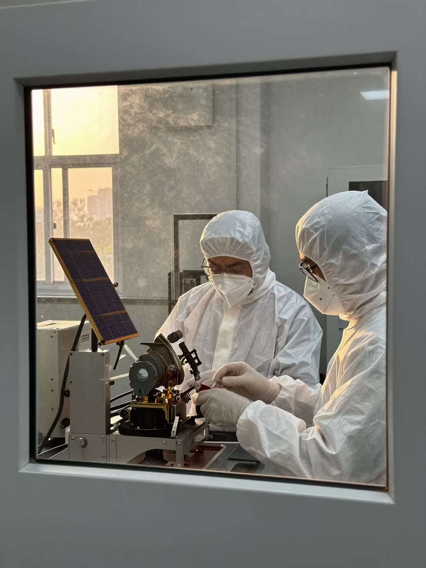 Satellite Technicians in Lahore Clean Room in inside a clean room in Lahore
