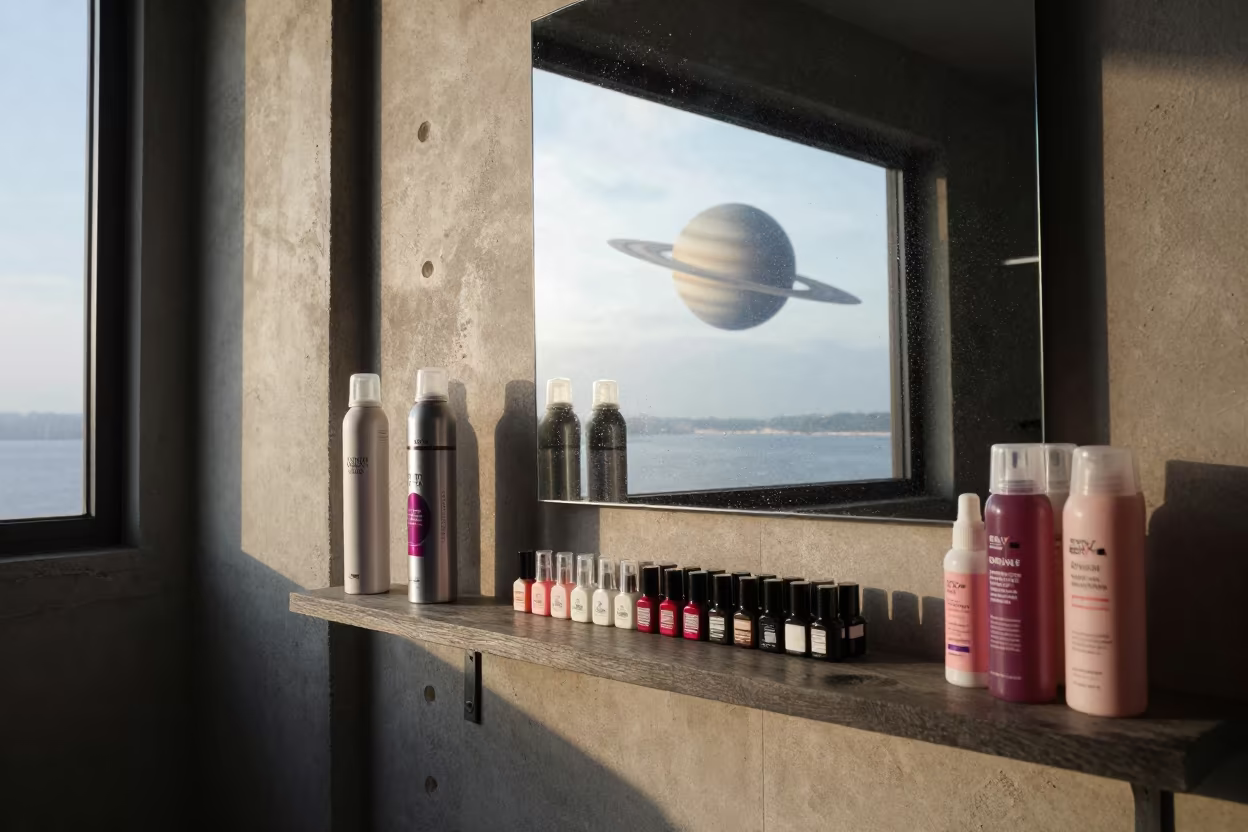 Rings of Saturn Over Beauty Shelf in Aguascalientes in inside a nail studio in Aguascalientes