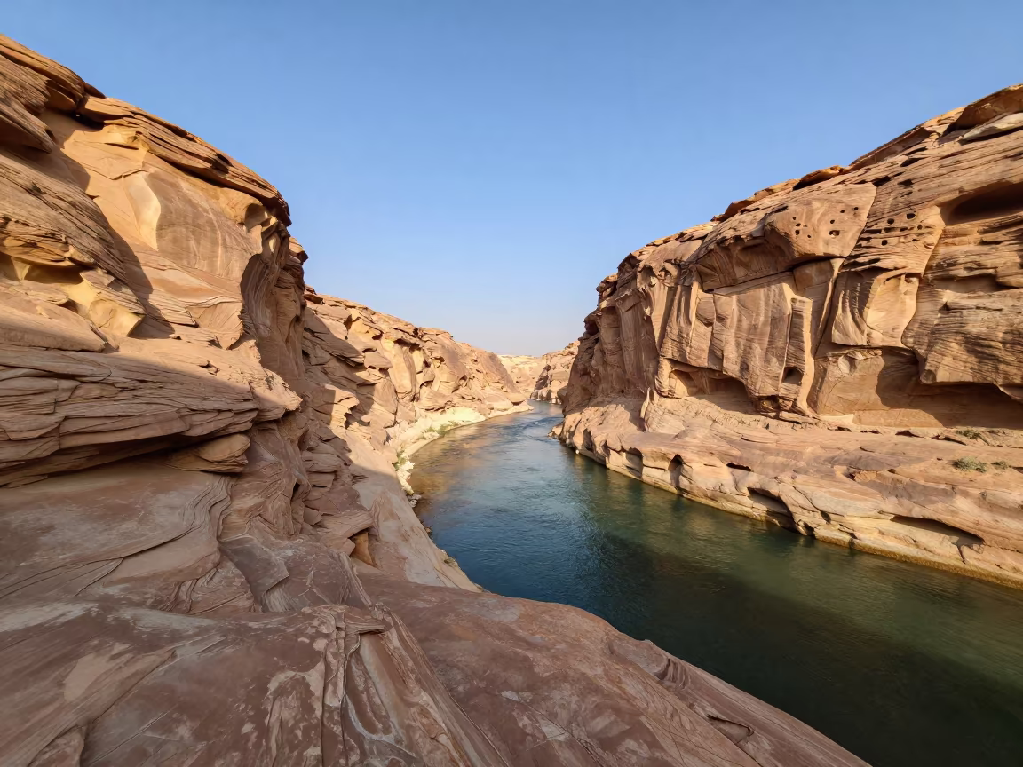 Saudi Canyon Shoreline First Light in along a wave-cut shoreline in Saudi Arabia
