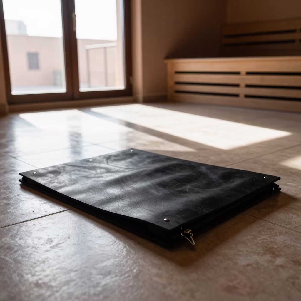 Sauna Cleaning Log Binder in Yoga Studio in inside a yoga studio before the session begins near Marrakesh