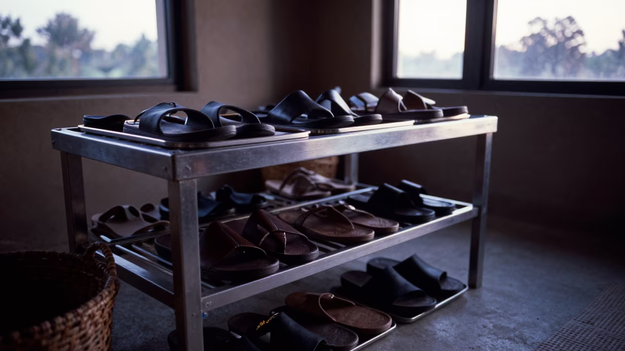 Sauna Sandal Sanitizer Rack Before Yoga in inside a yoga studio before the session begins in Addis Ababa