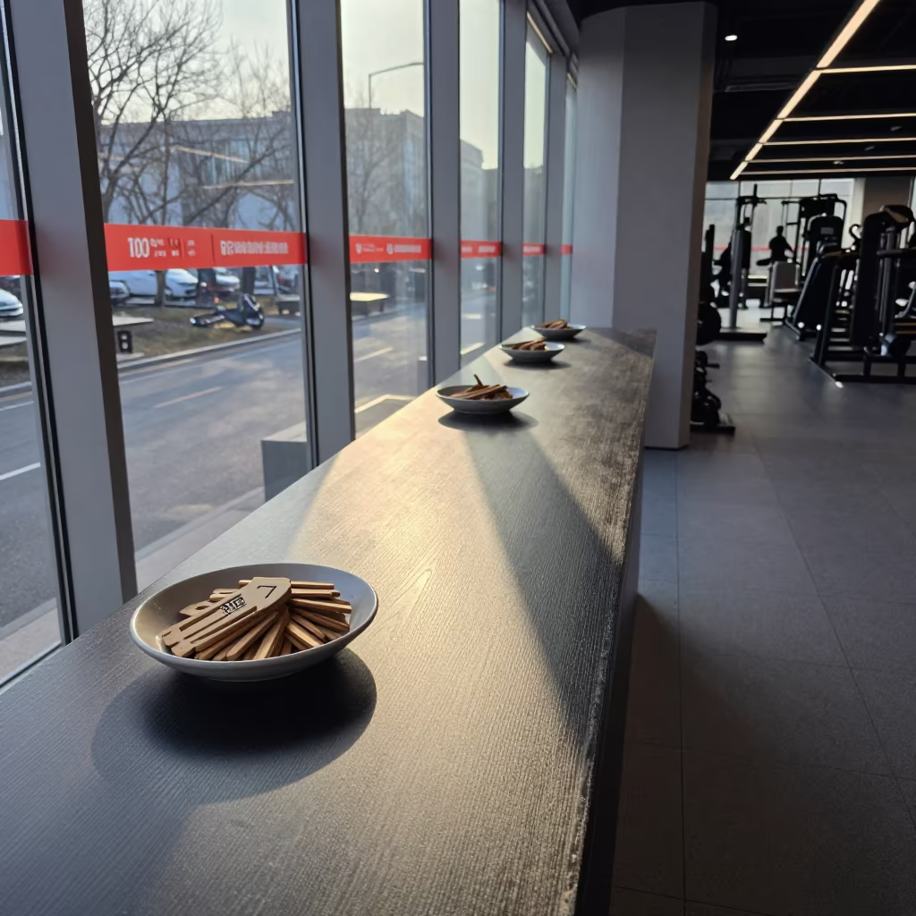 Sauna Token Dish in Seoul Gym Dawn Light in at a gym check-in desk near Seoul