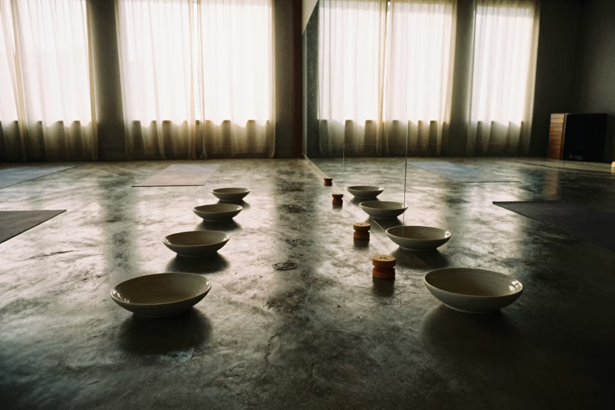 Sauna Tokens on Dawn Floor Kumasi Studio in inside a yoga studio before the session begins in Kumasi