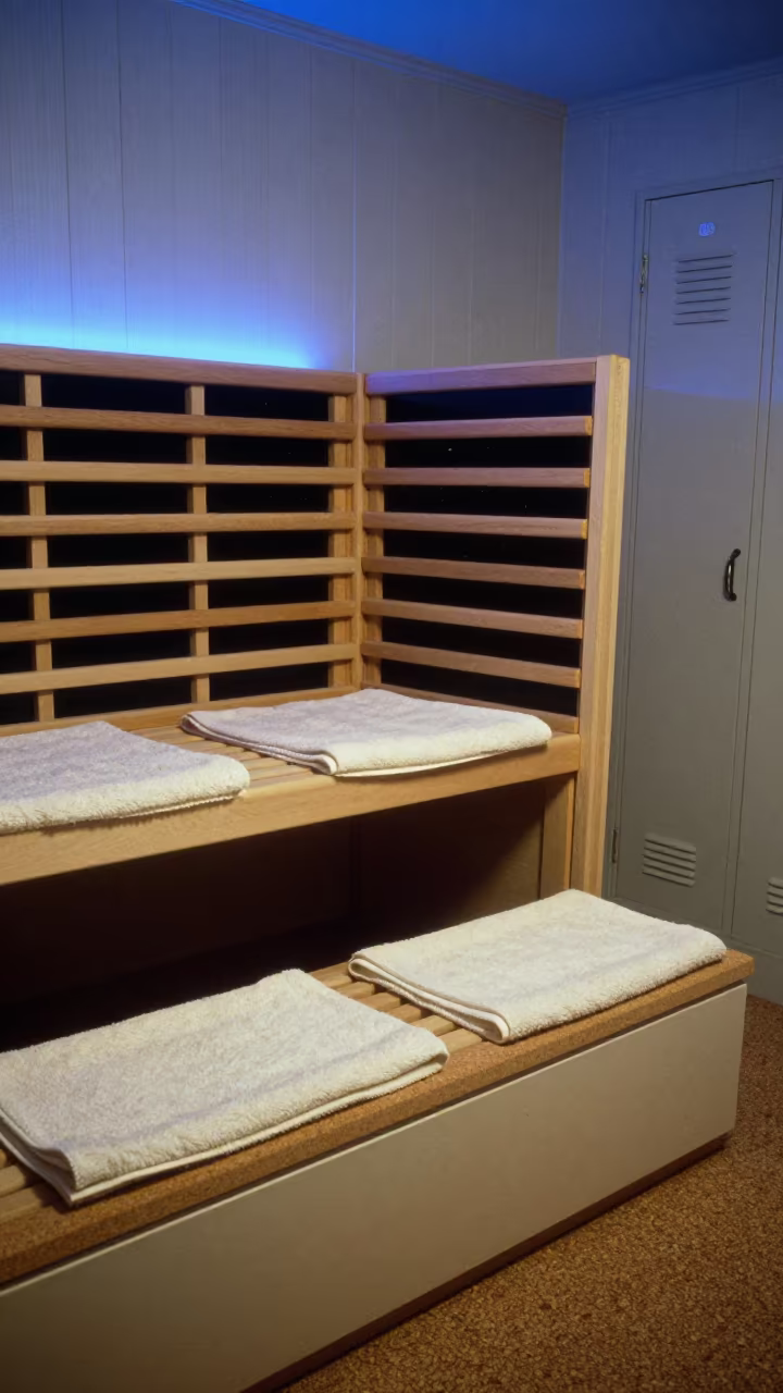 Sauna Towel Board with Cork Dust in Sydney Twilight in on a painted display ledge in Redfern, Sydney