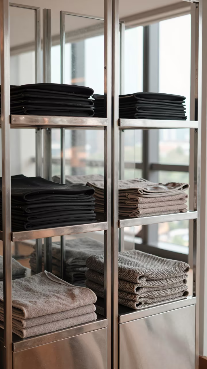 Sauna Towel Freezer Shelf Gym Shenzhen in at a gym check-in desk near Shenzhen