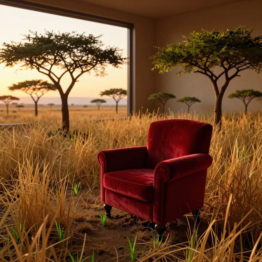 Savanna Grassland on Velvet Chair Paris Sunset in on a velvet chair in Paris