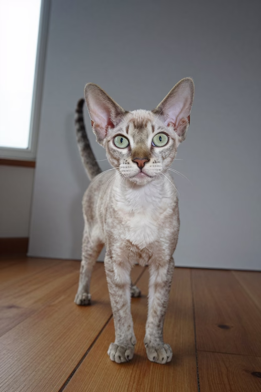 Savannah Cat Portrait in Wolverhampton Studio in in a quiet portrait studio with a plain backdrop and eye-level framing in Wolverhampton
