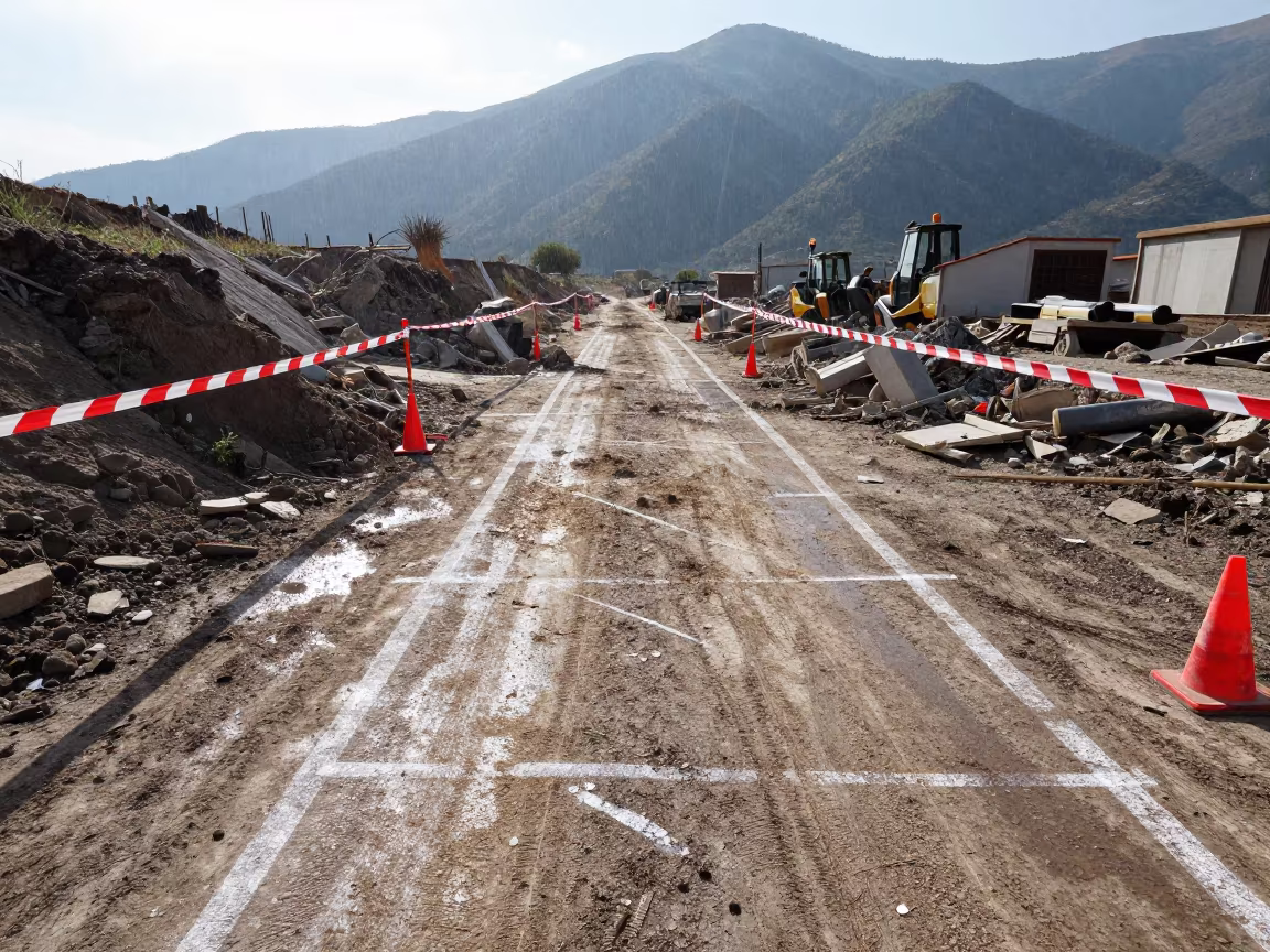 Sawdust and Chalk Lines in Campania Excavation in inside a taped-off excavation edge in Campania