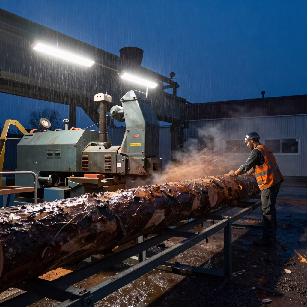 Sawmill Blade Cutting Massive Log in Annaba in on a scaffold platform near Annaba