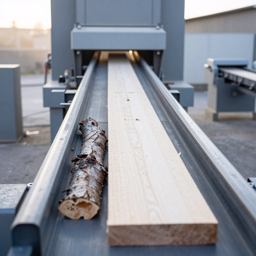 Sawmill Conveyor Bark Slabs Winter Menouf in on a scaffold platform near Menouf