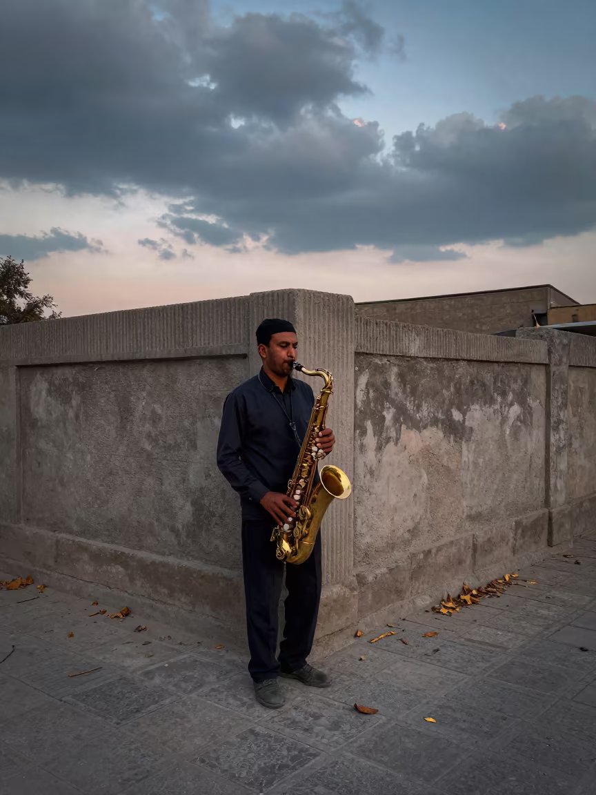 Saxophone Musician Playing at Peshawar Street Corner in in Peshawar