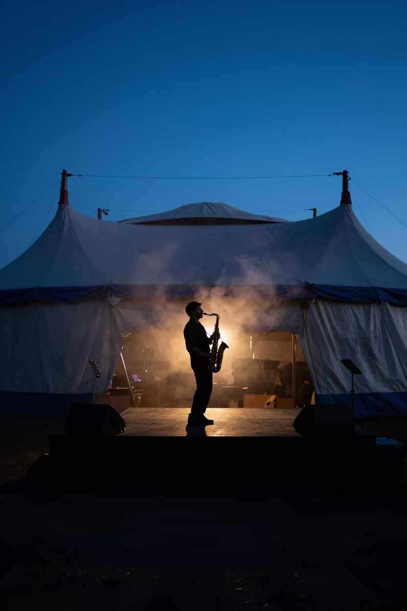 Saxophonist Silhouette Under Circus Tent Gemlik in under a circus tent in Gemlik