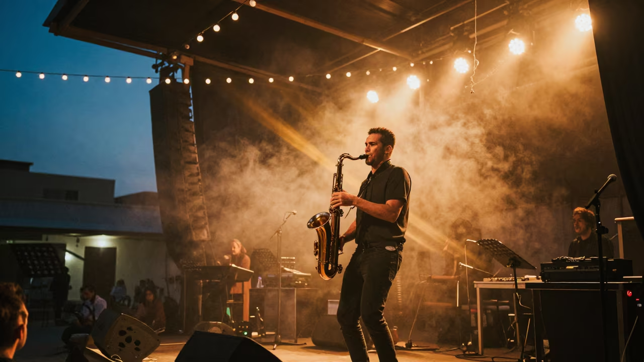 Saxophonist Solo in Batna Concert Hall in in a concert hall in Batna