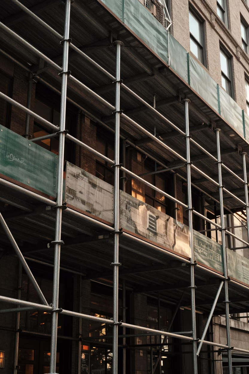 Scaffold Joints at The Late Afternoon Light in New York in in New York, New York, United States