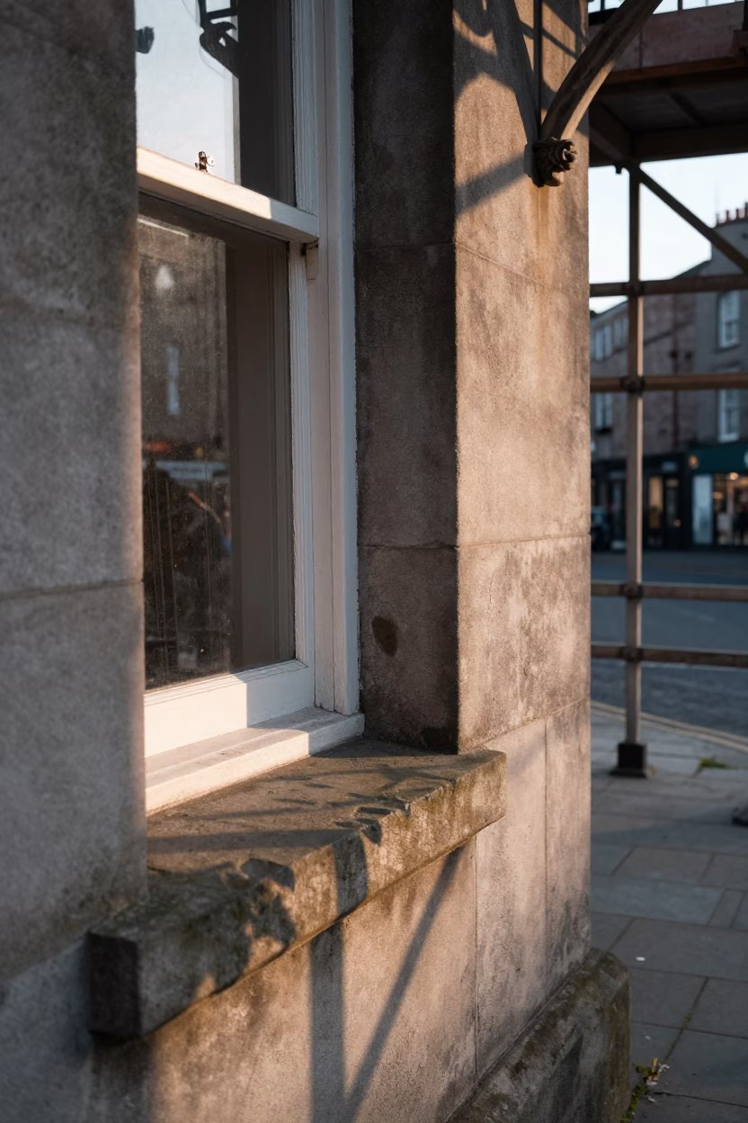 Scaffold Joints in Dublin at As First Light Reaches The Scene in in Dublin, Ireland