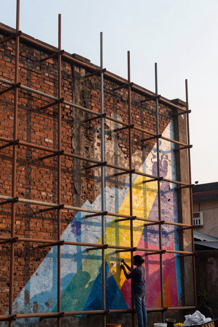 Scaffold Pattern just after sunrise in Mumbai in in Mumbai, India