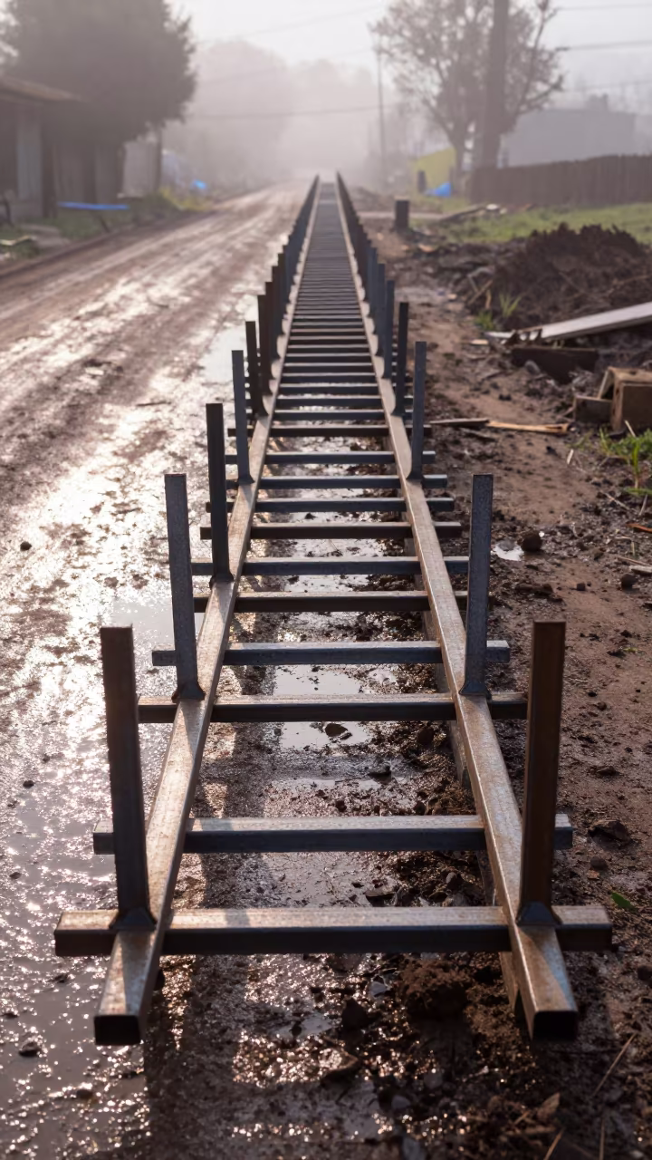 Scaffold Plank Rack Muddy Road Puente Alto in at a muddy site access road near Puente Alto