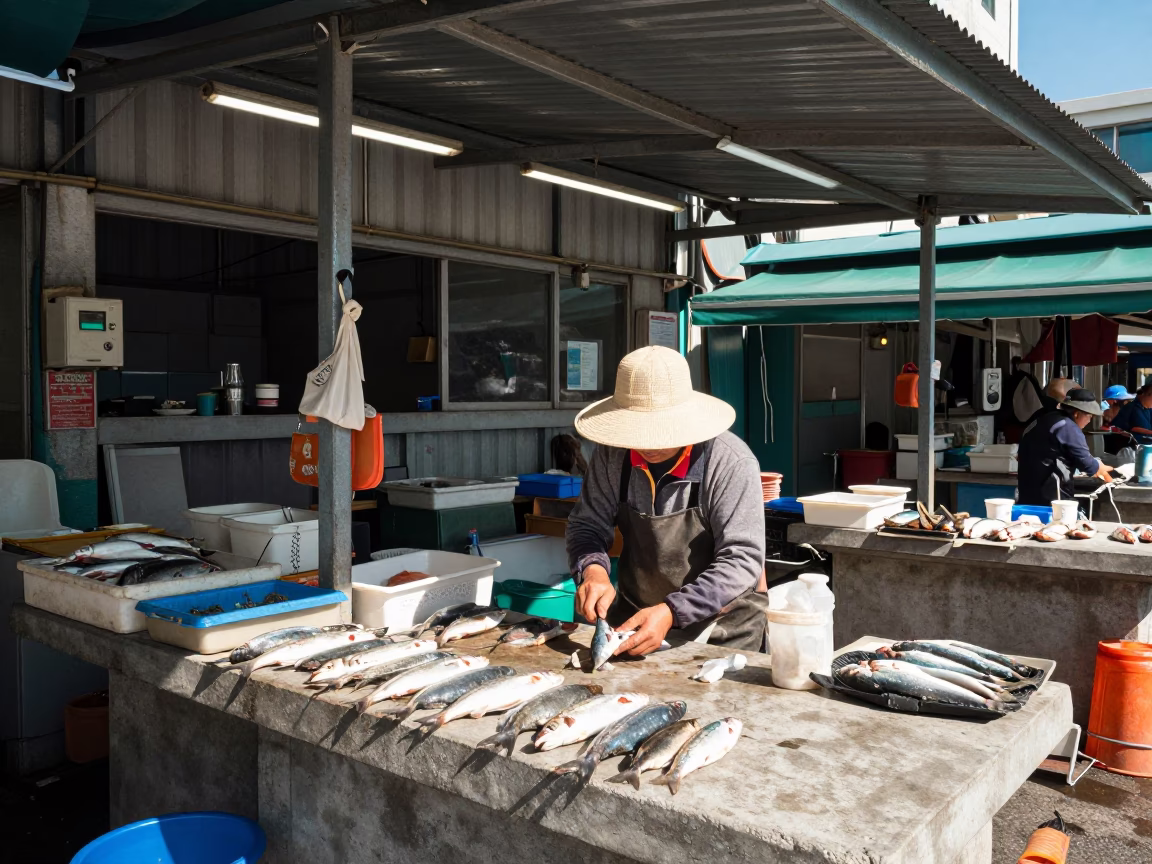 Scaling Fish in Busan in in Busan, South Korea