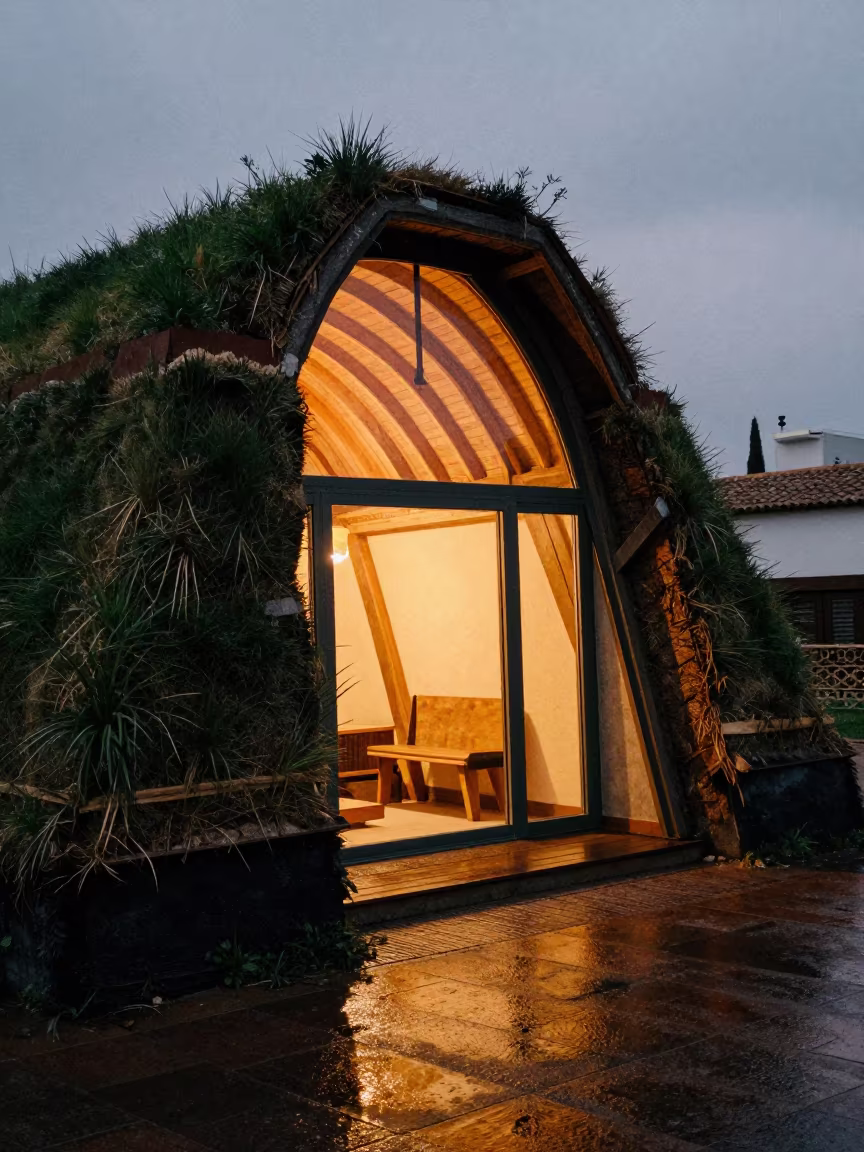 Scandinavian Turf Cottage in Alicante Atrium in inside a vaulted atrium in Alicante