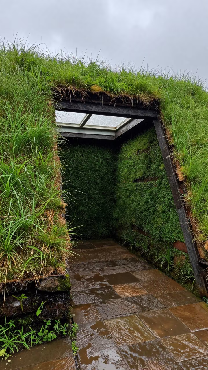 Scandinavian Turf Cottage in Kigali Skylight in inside a skylit passageway near Kigali
