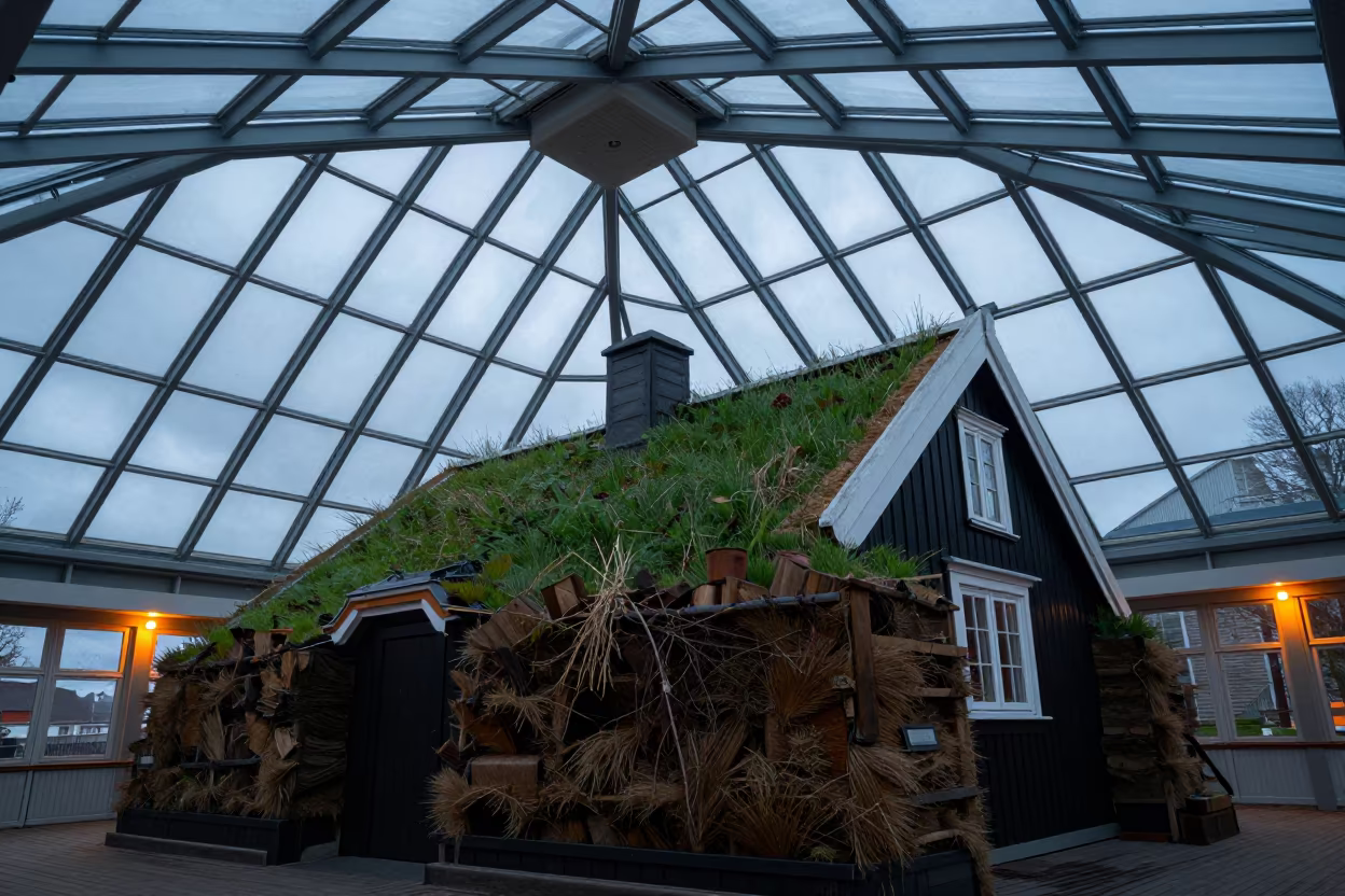 Scandinavian Turf Cottage in Semarang Atrium in inside a vaulted atrium in Semarang