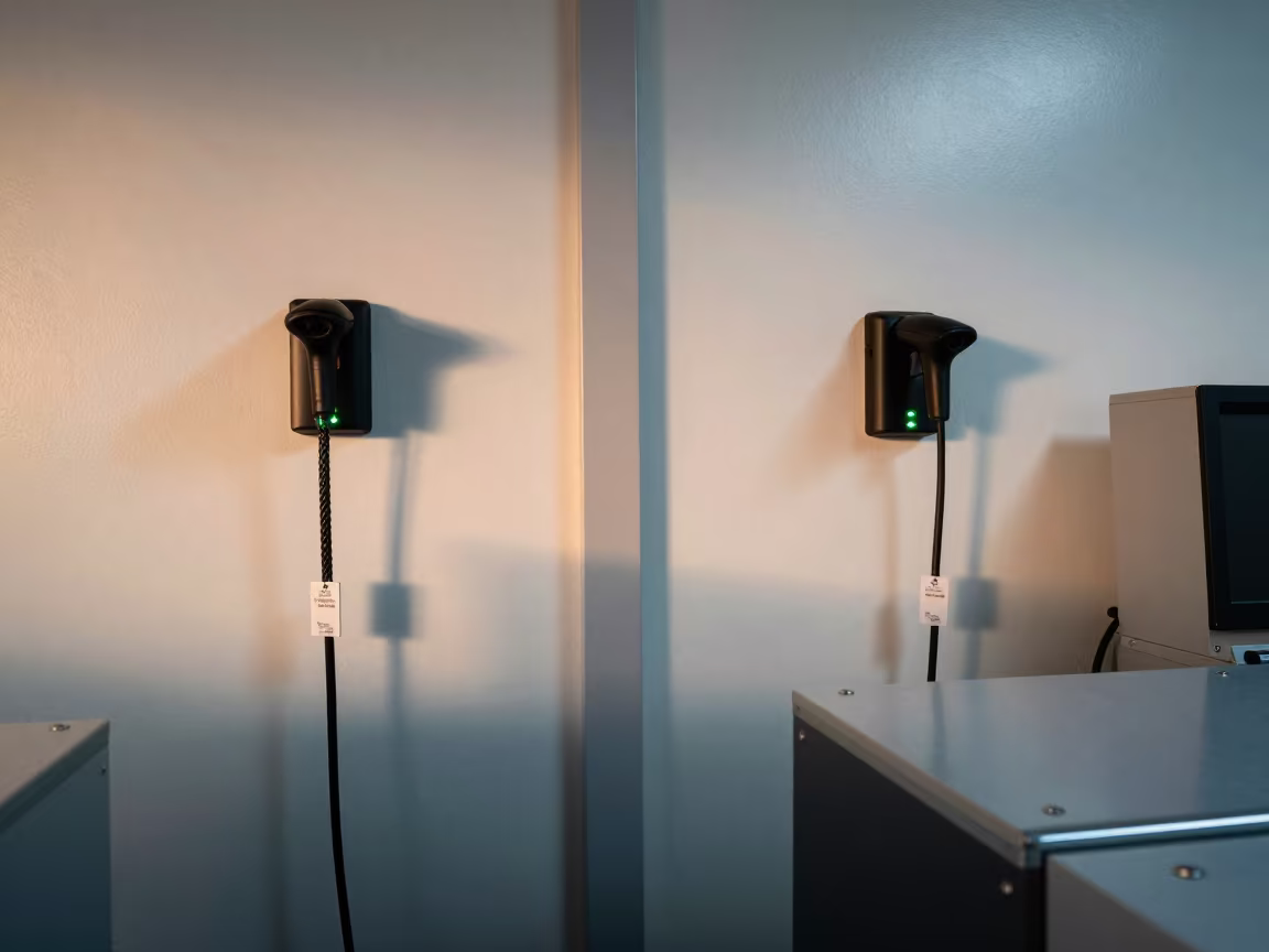 Scanner Charging Station at Machala Parcel Sorting Facility in at a parcel sorting belt near Machala