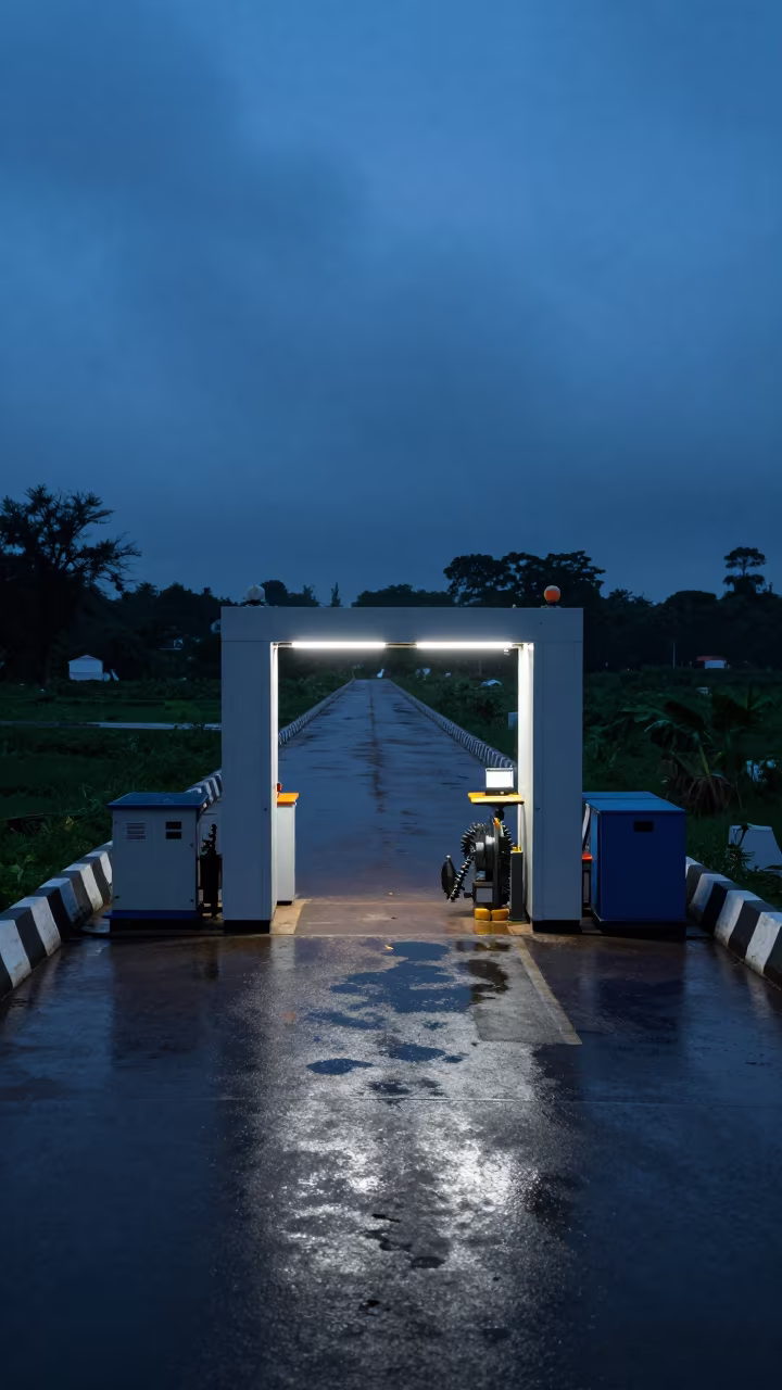 Scanner Dock on Cambodian Causeway Evening in on a wind-open causeway in Cambodia
