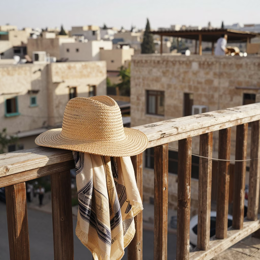 Scarf Drying in Amman at The Late Morning Light in in Amman, Jordan
