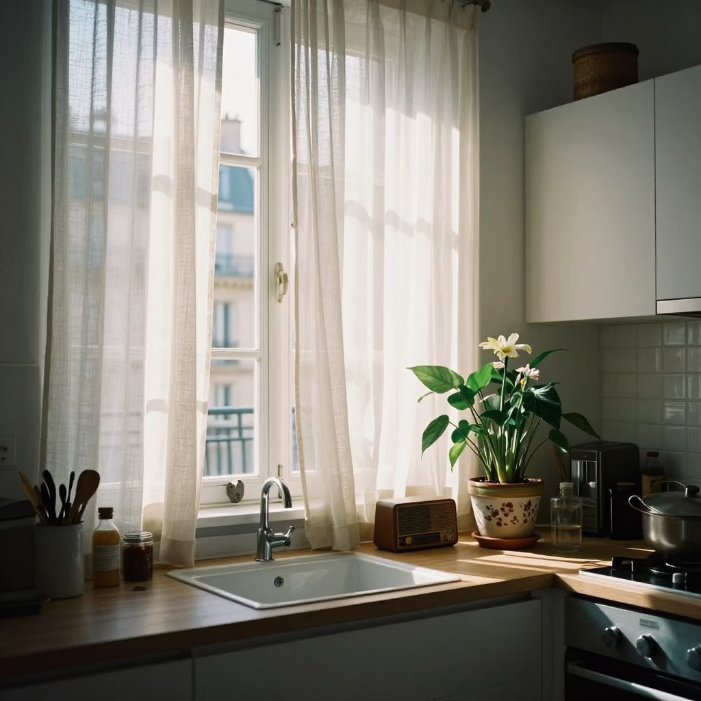 Scene Apartment in Paris at As First Light Reaches The Scene in in Paris, France