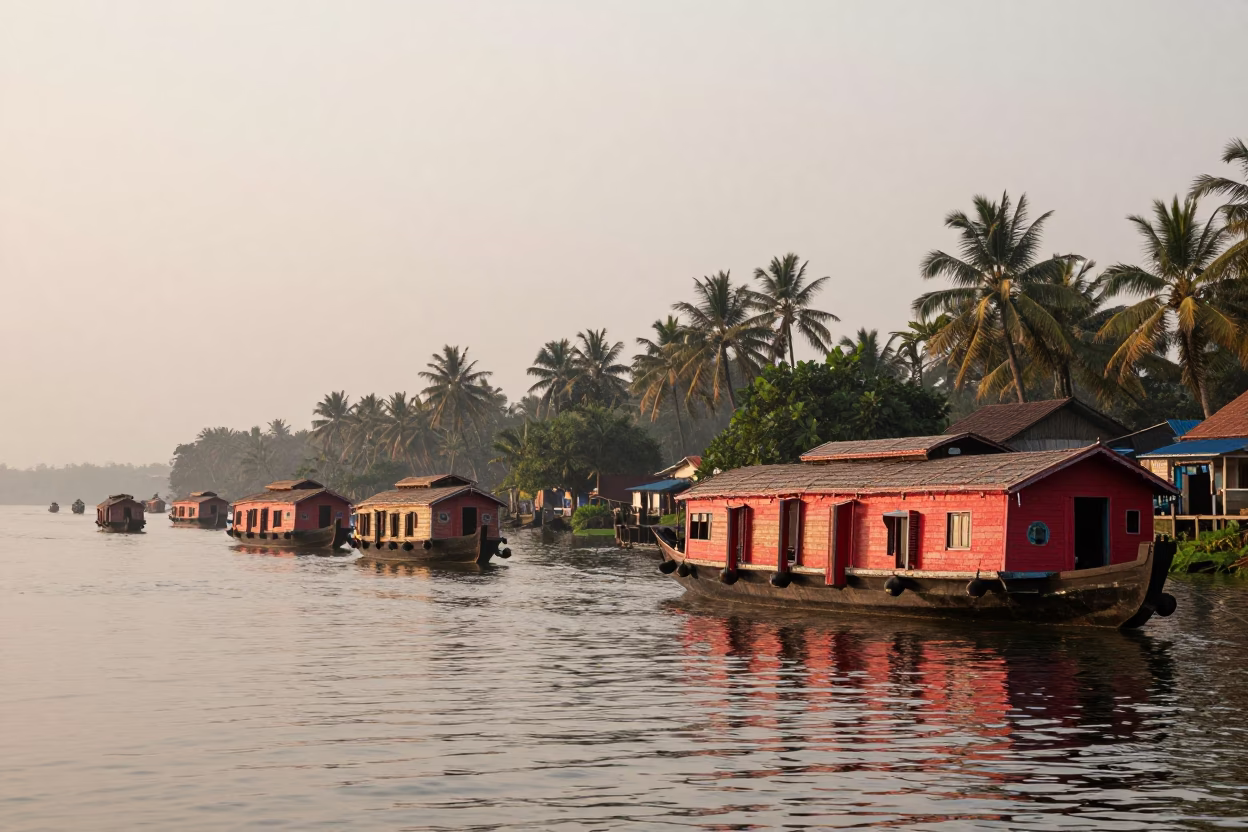 Scene Backwaters at First Light Of Dawn in Kochi in in Kochi, India