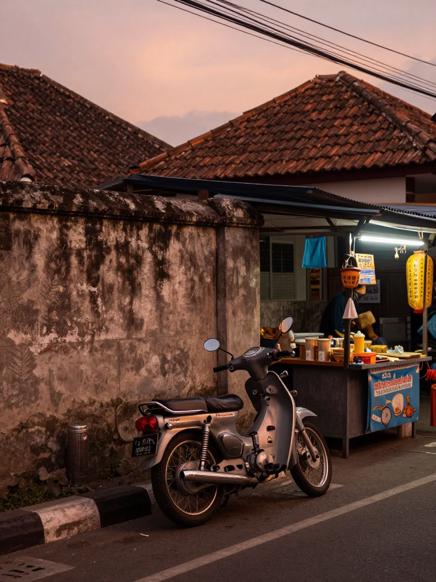 Scene Bali in Denpasar at Copper-toned Light Before Dusk in in Denpasar, Indonesia