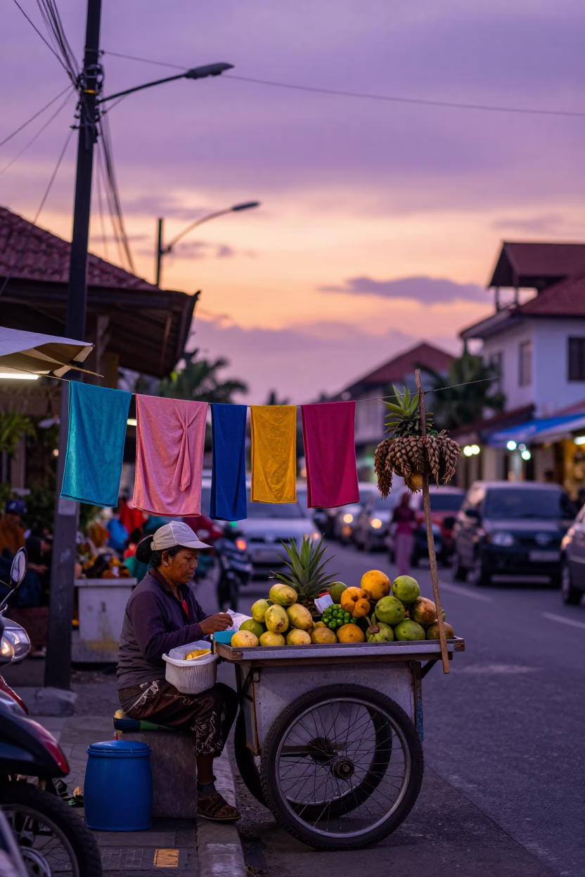 Scene Bali in Denpasar at Sunset Light in in Denpasar, Indonesia