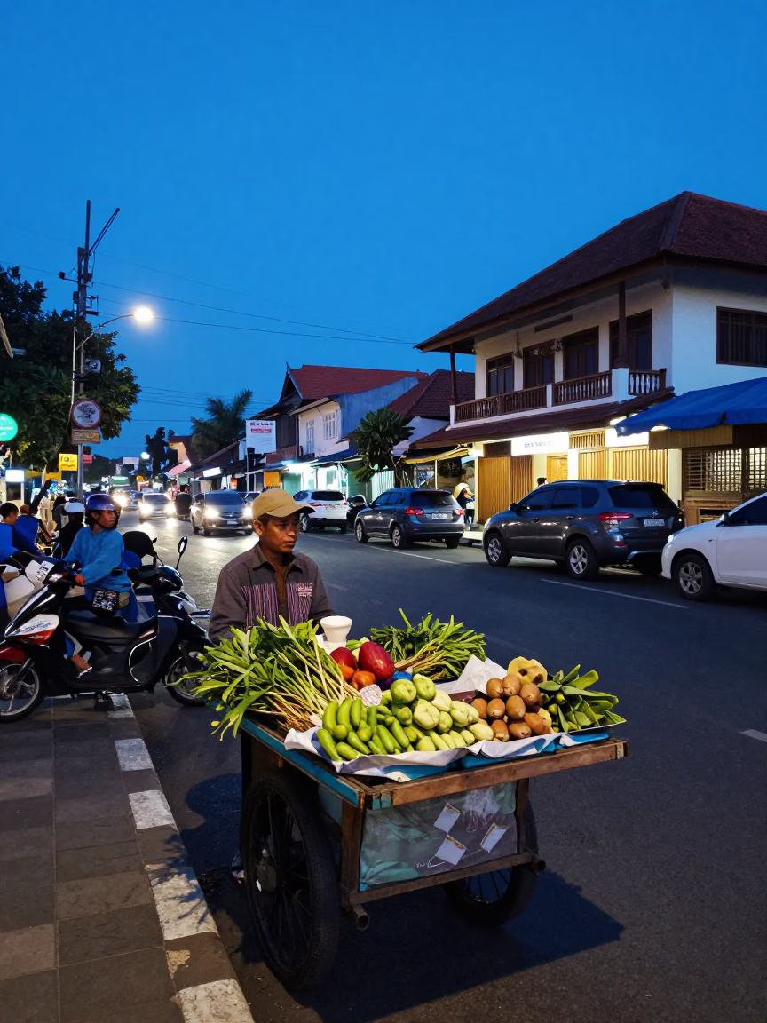 Scene Bali in Denpasar at The Last Blue Light Of Evening in in Denpasar, Indonesia