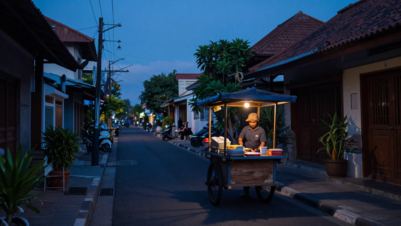Scene Bali in Denpasar at The Still Hours Before Dawn Light in in Denpasar, Indonesia