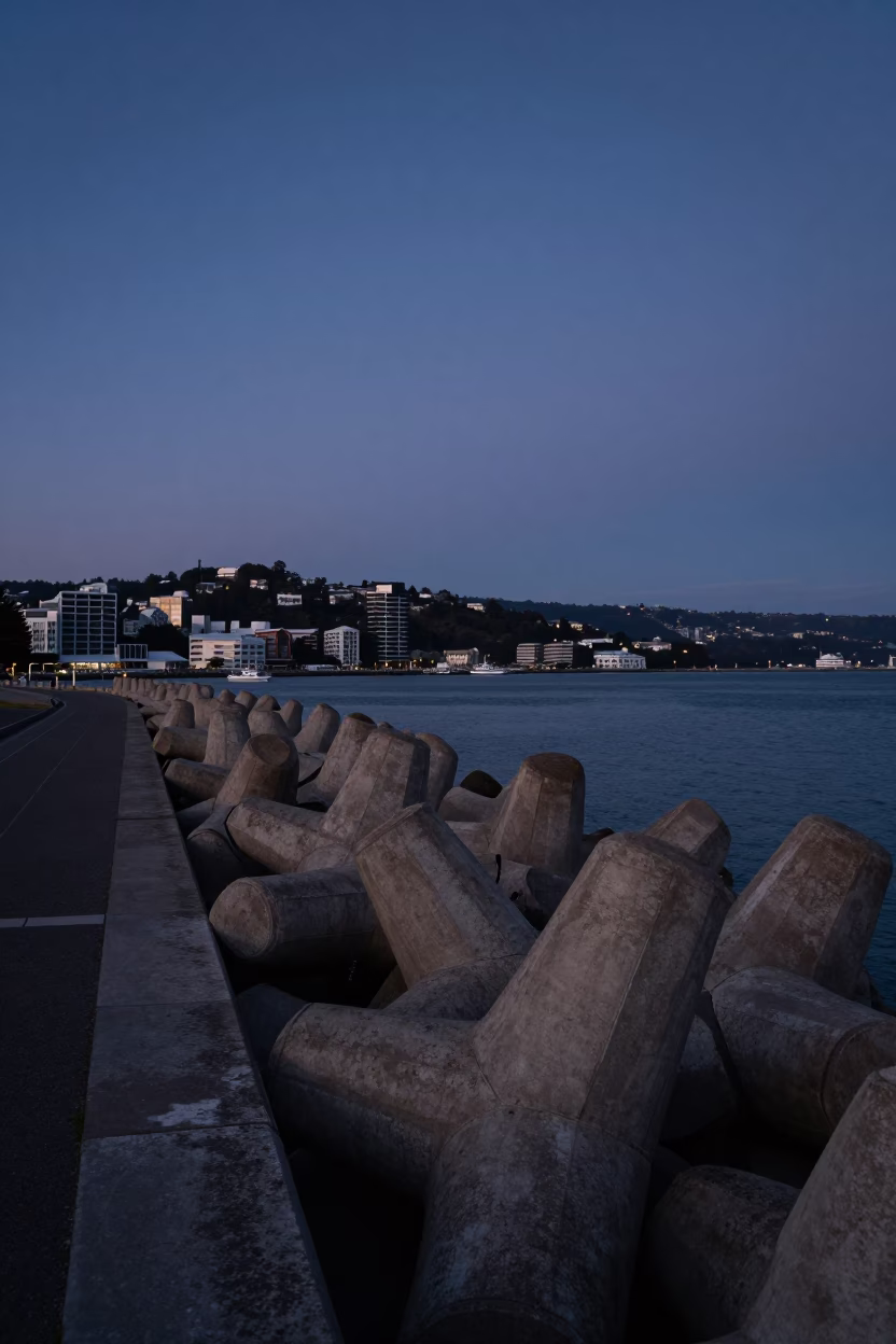 Scene Breakwater in Wellington at Sunrise Light in in Wellington, New Zealand
