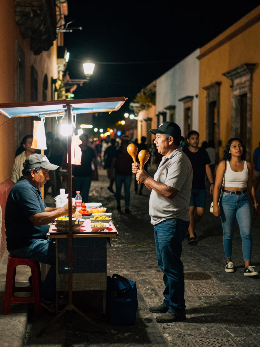 Scene City in Oaxaca at Late At Night Light in in Oaxaca, Mexico