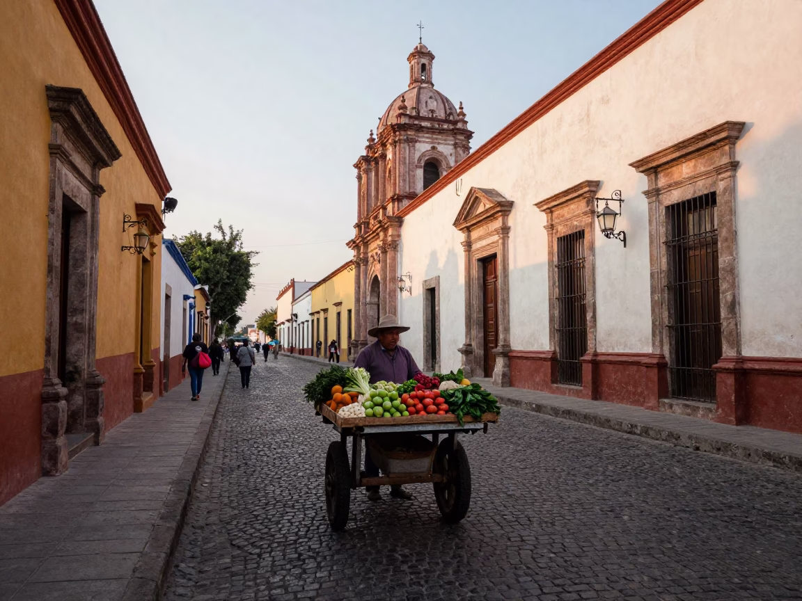 Scene City in Oaxaca at The Early Morning Light in in Oaxaca, Mexico